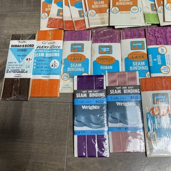 Vintage SEAM BINDING Rayon Woven Edge Ribbon Stretch Lace Various Lot Of 54 - Picture 3 of 4